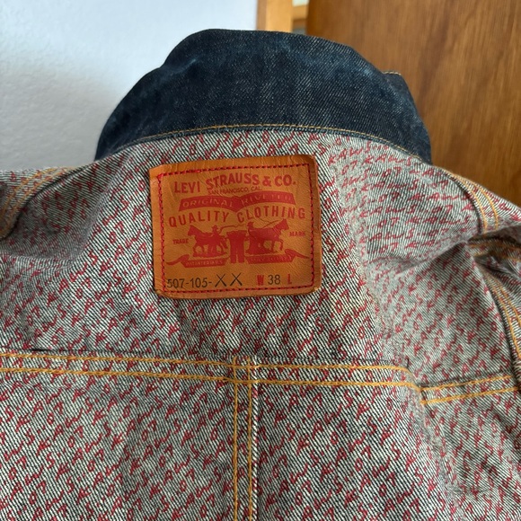 LEVIS x ORIGINAL FAKE sz S 38 Blue Denim Jacket Jeans XX Print Chomper Kaws - Picture 10 of 14